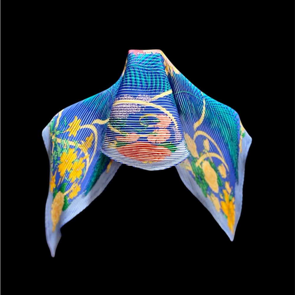 Vintage Hermes Floral  Blue Silk Scarf